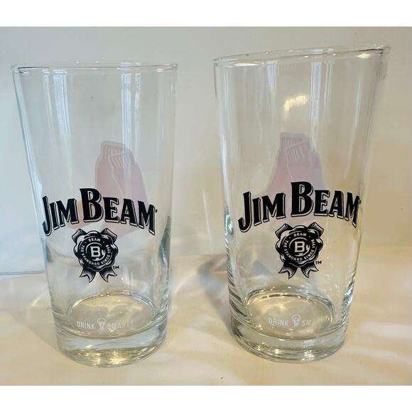 Jim Beam Red Sox Bourbon Whiskey Highball Glass Baseball 6”tall Set of 2 Sports - Picture 3 of 7